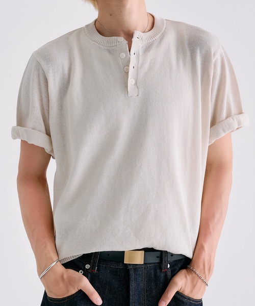 Adoon plain(アドーンプレーン)の「MELANGE HENRY NECK SUMMER KNIT / メランジヘンリーネックサマーニットT(Tシャツ/カットソー・メンズ・チャコールグレー/ライトブルー/アイボリー・LARGE/MEDIUM)」の7枚目の写真