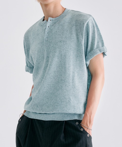 Adoon plain(アドーンプレーン)の「MELANGE HENRY NECK SUMMER KNIT / メランジヘンリーネックサマーニットT(Tシャツ/カットソー・メンズ・チャコールグレー/ライトブルー/アイボリー・LARGE/MEDIUM)」の14枚目の写真