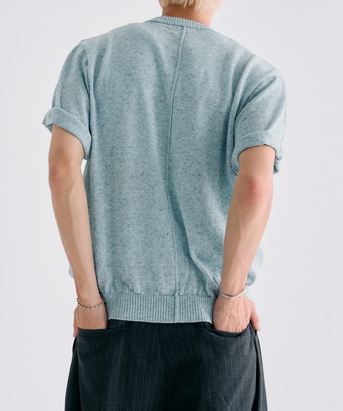 Adoon plain(アドーンプレーン)の「MELANGE HENRY NECK SUMMER KNIT / メランジヘンリーネックサマーニットT(Tシャツ/カットソー・メンズ・チャコールグレー/ライトブルー/アイボリー・LARGE/MEDIUM)」の15枚目の写真