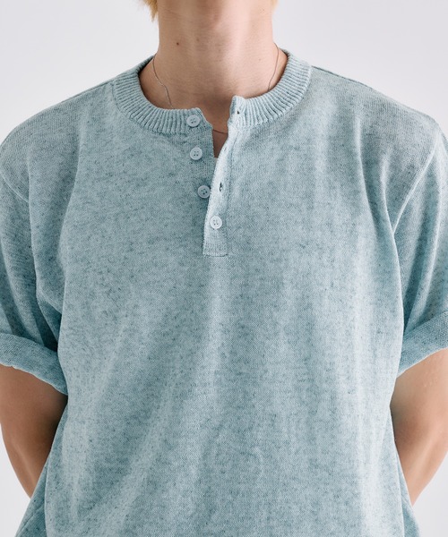 Adoon plain(アドーンプレーン)の「MELANGE HENRY NECK SUMMER KNIT / メランジヘンリーネックサマーニットT(Tシャツ/カットソー・メンズ・チャコールグレー/ライトブルー/アイボリー・LARGE/MEDIUM)」の16枚目の写真