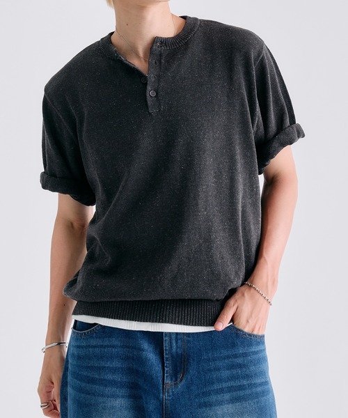 Adoon plain(アドーンプレーン)の「MELANGE HENRY NECK SUMMER KNIT / メランジヘンリーネックサマーニットT(Tシャツ/カットソー・メンズ・チャコールグレー/ライトブルー/アイボリー・LARGE/MEDIUM)」の11枚目の写真
