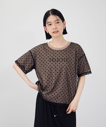 【Idnes / イドネス】フロッキードットチュール レイヤード Tシャツ