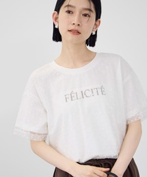 【Idnes / イドネス】フロッキードットチュール レイヤード Tシャツ