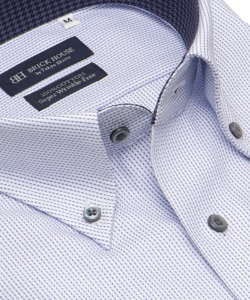 TOKYO SHIRTS(トウキョウシャツ)の「【超形態安定】【接触冷感】 形態安定ノンアイロン ボタンダウン 半袖ビジネスワイシャツ(ビジネスシャツ・メンズ・ブルー・首回り42cm/首回り43cm/首回り41cm/首回り39cm/首回り37cm)」の2枚目の写真