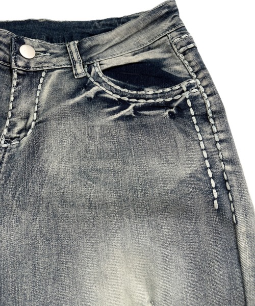 CANVAS+(キャンバスプラス)の「【CANVAS+】ローライズステッチ刺しゅうクラッシュデニムパンツ(デニムパンツ・レディース・ブルー・S/M/L)」の11枚目の写真