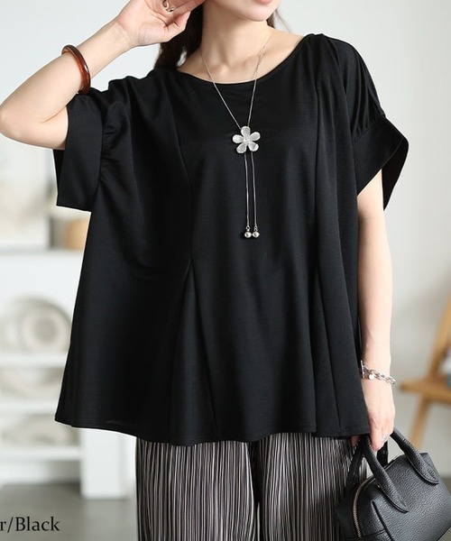 GOLDJAPAN(ゴールドジャパン)の「パネル切り替えドルマンプルオーバー【大きいサイズ対応】(Tシャツ/カットソー・レディース・ベージュ/ブラック・5L/LL/3L/4L)」の2枚目の写真