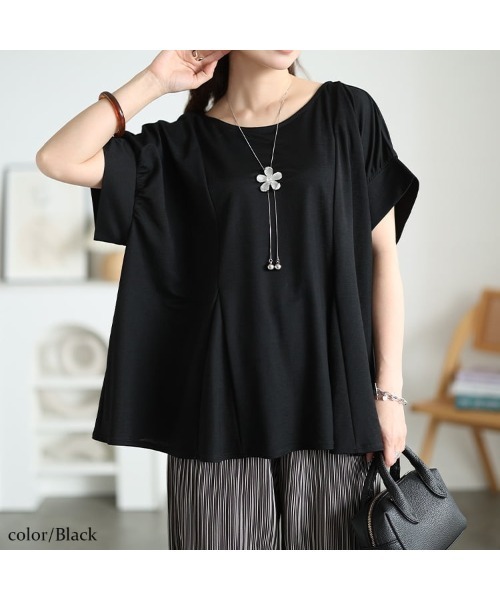 GOLDJAPAN(ゴールドジャパン)の「パネル切り替えドルマンプルオーバー【大きいサイズ対応】(Tシャツ/カットソー・レディース・ベージュ/ブラック・5L/LL/3L/4L)」の9枚目の写真