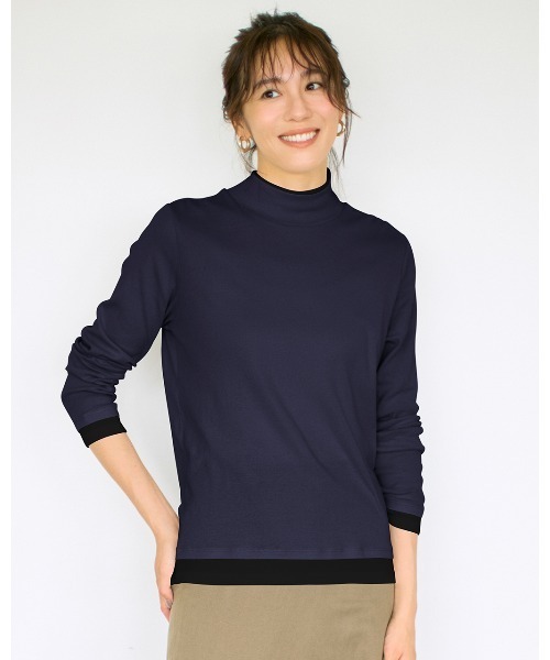 DoCLASSE（ ドゥクラッセ）の「コットンガーゼ・配色ハイネック／長袖（Tシャツ/カットソー・レディース・グレー/モカ/コーラル/ライトグレー/ライトブルー/イエロー・M/LL/L/S/3L）」の15枚目の写真