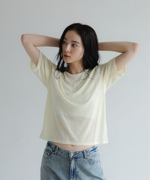 LOWRYS FARM(ローリーズファーム)の「ラインストーンプルオーバーSS 1045217(Tシャツ/カットソー・レディース・イエロー/ブラック/ホワイト/ブルー・FREE)」の1枚目の写真