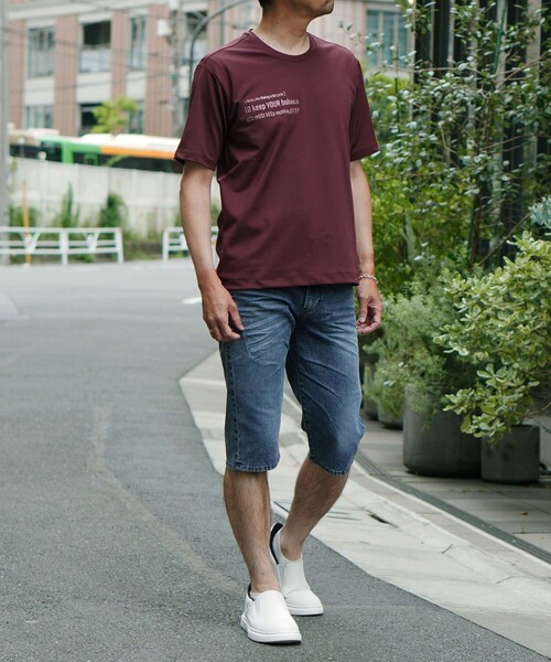 NICOLE selection（ニコルセレクション）の「メタルジェルプリント半袖Tシャツ（Tシャツ/カットソー・メンズ・ボルドー/ホワイト/ブラック・M/L/XL）」の4枚目の写真