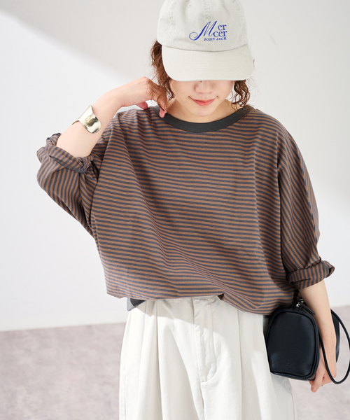 FRAMeWORK(フレームワーク)の「STAR&STRIPE 別注ドルマンスリーブマルチボーダーT(Tシャツ/カットソー・レディース・スミクロ/サックスブルー/ブラウン・FREE)」の8枚目の写真