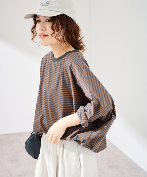FRAMeWORK(フレームワーク)の「STAR&STRIPE 別注ドルマンスリーブマルチボーダーT(Tシャツ/カットソー・レディース・スミクロ/サックスブルー/ブラウン・FREE)」の9枚目の写真