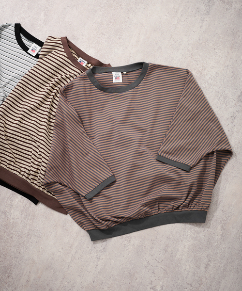 FRAMeWORK(フレームワーク)の「STAR&STRIPE 別注ドルマンスリーブマルチボーダーT(Tシャツ/カットソー・レディース・スミクロ/サックスブルー/ブラウン・FREE)」の12枚目の写真