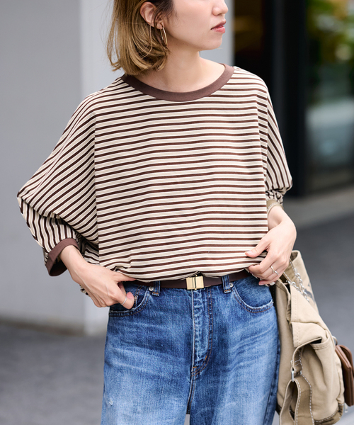 FRAMeWORK(フレームワーク)の「STAR&STRIPE 別注ドルマンスリーブマルチボーダーT(Tシャツ/カットソー・レディース・スミクロ/サックスブルー/ブラウン・FREE)」の17枚目の写真