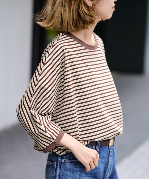 FRAMeWORK(フレームワーク)の「STAR&STRIPE 別注ドルマンスリーブマルチボーダーT(Tシャツ/カットソー・レディース・スミクロ/サックスブルー/ブラウン・FREE)」の18枚目の写真