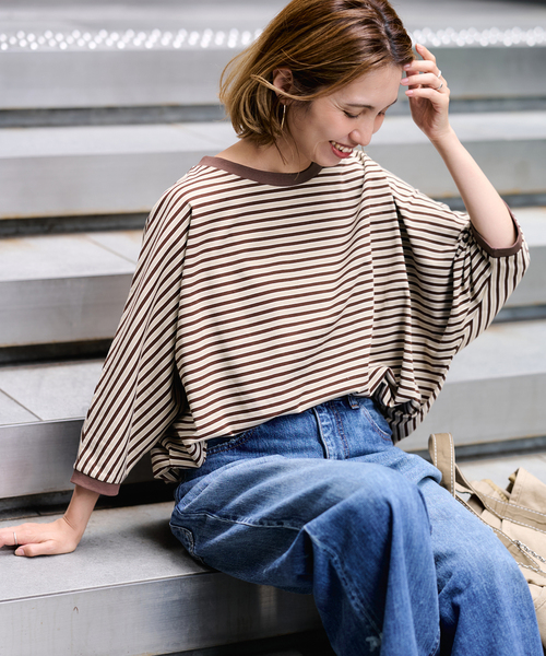 FRAMeWORK(フレームワーク)の「STAR&STRIPE 別注ドルマンスリーブマルチボーダーT(Tシャツ/カットソー・レディース・スミクロ/サックスブルー/ブラウン・FREE)」の21枚目の写真