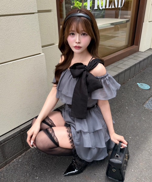 one after another NICE CLAUP(ワンアフターアナザーナイスクラップ)の「4wayウエストリボンフリルミニワンピース(ワンピース・レディース・ホワイト系その他/ピンクベージュ/チャコールグレー・FREE)」の2枚目の写真