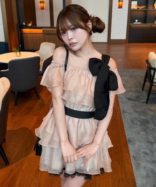 one after another NICE CLAUP(ワンアフターアナザーナイスクラップ)の「4wayウエストリボンフリルミニワンピース(ワンピース・レディース・ホワイト系その他/ピンクベージュ/チャコールグレー・FREE)」の17枚目の写真