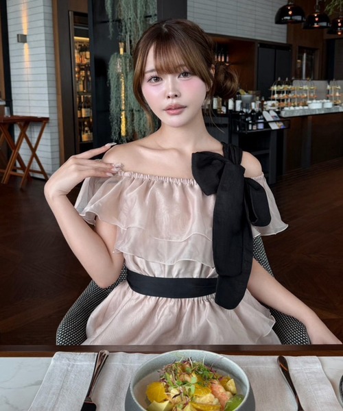 one after another NICE CLAUP(ワンアフターアナザーナイスクラップ)の「4wayウエストリボンフリルミニワンピース(ワンピース・レディース・ホワイト系その他/ピンクベージュ/チャコールグレー・FREE)」の20枚目の写真