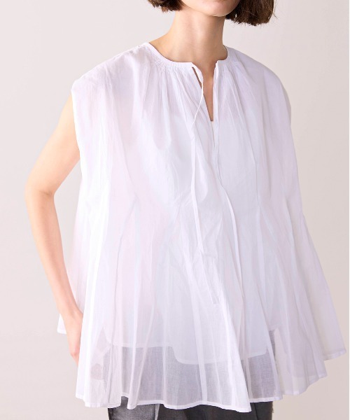 Marilyn Moon(マリリンムーン)の「sheer starched cotton godet blouse(シャツ/ブラウス・レディース・オフホワイト/ブラック/オリーブ・FREE)」の9枚目の写真