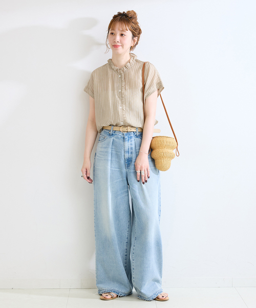 Simplicite(サンプリシテ)の「【WEB限定】手洗い可 / フレンチスリーブフリルブラウス(シャツ/ブラウス・レディース・ベージュ系その他/サックスブルー/チャコールグレー・FREE)」の11枚目の写真