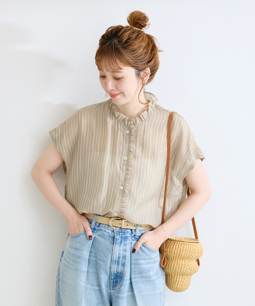 Simplicite(サンプリシテ)の「【WEB限定】手洗い可 / フレンチスリーブフリルブラウス(シャツ/ブラウス・レディース・ベージュ系その他/サックスブルー/チャコールグレー・FREE)」の14枚目の写真