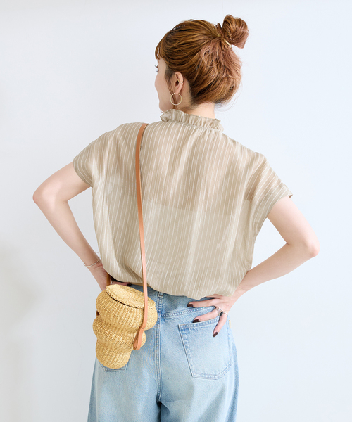 Simplicite(サンプリシテ)の「【WEB限定】手洗い可 / フレンチスリーブフリルブラウス(シャツ/ブラウス・レディース・ベージュ系その他/サックスブルー/チャコールグレー・FREE)」の16枚目の写真