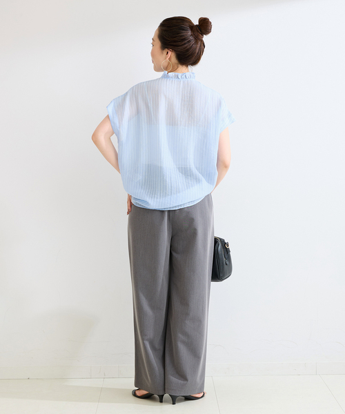Simplicite(サンプリシテ)の「【WEB限定】手洗い可 / フレンチスリーブフリルブラウス(シャツ/ブラウス・レディース・ベージュ系その他/サックスブルー/チャコールグレー・FREE)」の19枚目の写真