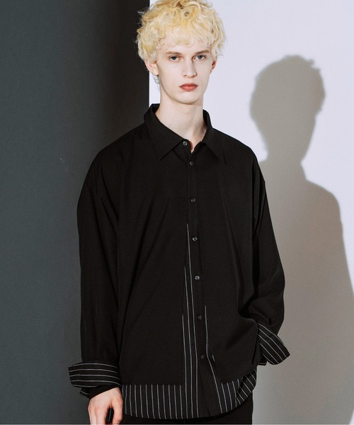 NO ID.(ノーアイディ)の「【NO ID.】Changing Layered BIG Shirt / チェンジング レイヤード ビッグ シャツ(シャツ/ブラウス・メンズ・グレー/ブラック系その他/ブラック・ONE SIZE)」の1枚目の写真