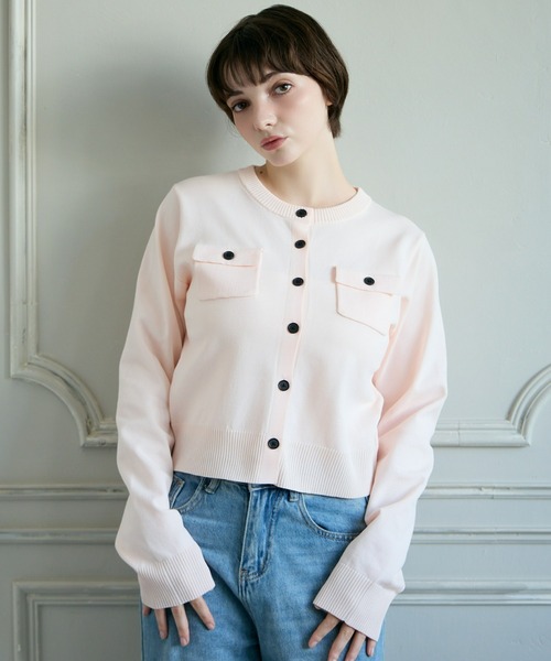 mic by Olu.(ミックバイオルドット)の「< ZOZOTOWN限定 >ボタンポケットカーディガン(カーディガン/ボレロ・レディース・チャコールグレー/ピンク・FREE)」の2枚目の写真