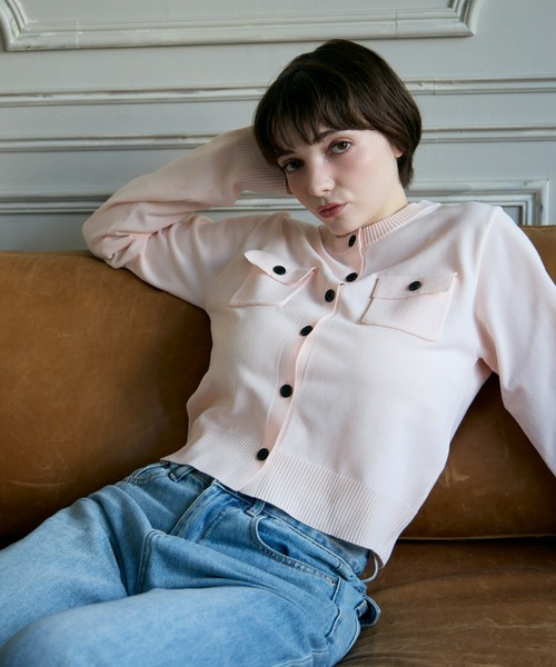 mic by Olu.(ミックバイオルドット)の「< ZOZOTOWN限定 >ボタンポケットカーディガン(カーディガン/ボレロ・レディース・チャコールグレー/ピンク・FREE)」の4枚目の写真