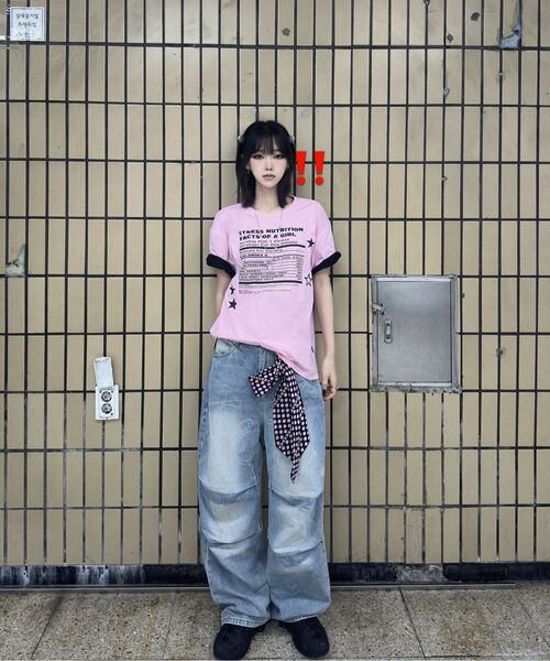HOODHOOD(フッドフッド)の「ガールストレスニュートリション レイヤードロールアップ半袖Tシャツ ピンク(Tシャツ/カットソー・レディース・その他・0/1)」の6枚目の写真