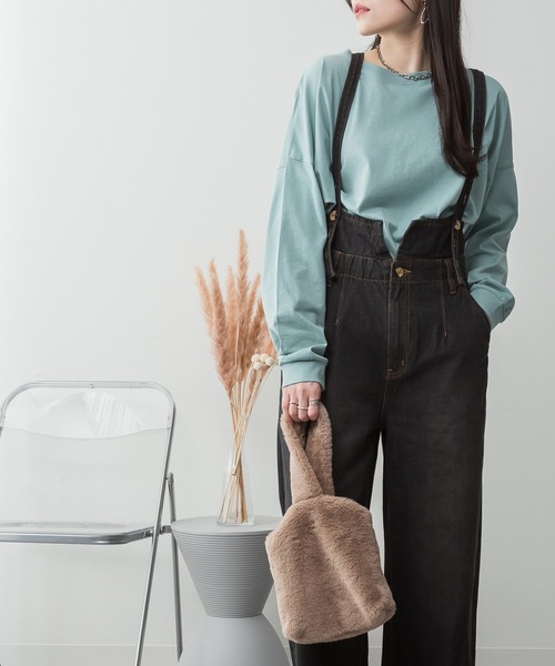 ElegChic（エレグシック）の「デニムハイウェストサスペンダーワイドパンツ（その他パンツ・レディース・ブラック/ネイビー/ネイビー系・XXL/M/XL/L/4L）」の2枚目の写真