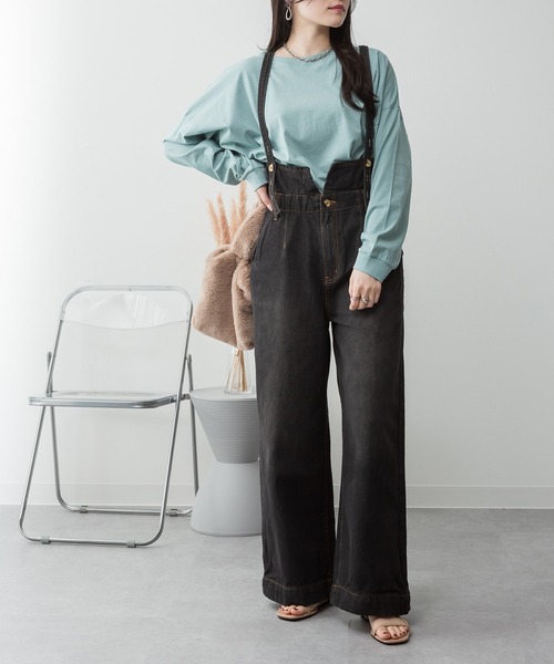 ElegChic（エレグシック）の「デニムハイウェストサスペンダーワイドパンツ（その他パンツ・レディース・ブラック/ネイビー/ネイビー系・XXL/M/XL/L/4L）」の4枚目の写真