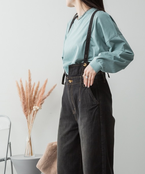 ElegChic（エレグシック）の「デニムハイウェストサスペンダーワイドパンツ（その他パンツ・レディース・ブラック/ネイビー/ネイビー系・XXL/M/XL/L/4L）」の5枚目の写真