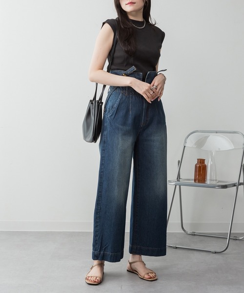 ElegChic（エレグシック）の「デニムハイウェストサスペンダーワイドパンツ（その他パンツ・レディース・ブラック/ネイビー/ネイビー系・XXL/M/XL/L/4L）」の8枚目の写真