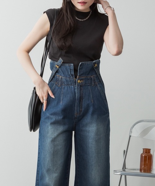 ElegChic（エレグシック）の「デニムハイウェストサスペンダーワイドパンツ（その他パンツ・レディース・ブラック/ネイビー/ネイビー系・XXL/M/XL/L/4L）」の10枚目の写真