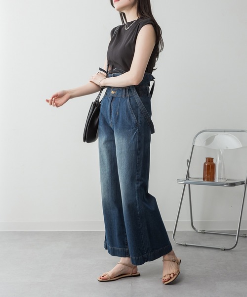 ElegChic（エレグシック）の「デニムハイウェストサスペンダーワイドパンツ（その他パンツ・レディース・ブラック/ネイビー/ネイビー系・XXL/M/XL/L/4L）」の11枚目の写真