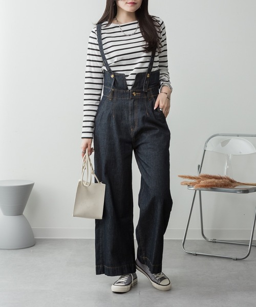 ElegChic（エレグシック）の「デニムハイウェストサスペンダーワイドパンツ（その他パンツ・レディース・ブラック/ネイビー/ネイビー系・XXL/M/XL/L/4L）」の12枚目の写真