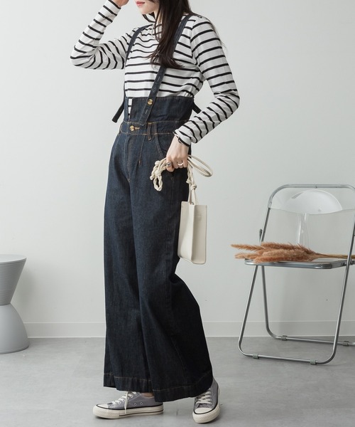 ElegChic（エレグシック）の「デニムハイウェストサスペンダーワイドパンツ（その他パンツ・レディース・ブラック/ネイビー/ネイビー系・XXL/M/XL/L/4L）」の13枚目の写真