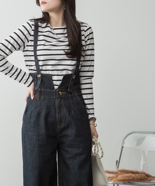 ElegChic（エレグシック）の「デニムハイウェストサスペンダーワイドパンツ（その他パンツ・レディース・ブラック/ネイビー/ネイビー系・XXL/M/XL/L/4L）」の14枚目の写真