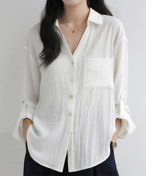 ONEP STAR（ワンピスター）の「スキッパーネック長袖シャツ（シャツ/ブラウス・レディース・ホワイト・MEDIUM/X-LARGE/LARGE）」の8枚目の写真