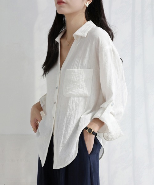 ONEP STAR（ワンピスター）の「スキッパーネック長袖シャツ（シャツ/ブラウス・レディース・ホワイト・MEDIUM/X-LARGE/LARGE）」の10枚目の写真