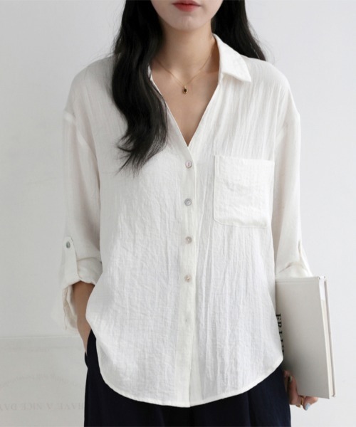 ONEP STAR（ワンピスター）の「スキッパーネック長袖シャツ（シャツ/ブラウス・レディース・ホワイト・MEDIUM/X-LARGE/LARGE）」の11枚目の写真
