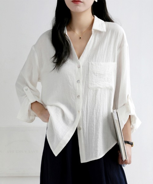 ONEP STAR（ワンピスター）の「スキッパーネック長袖シャツ（シャツ/ブラウス・レディース・ホワイト・MEDIUM/X-LARGE/LARGE）」の12枚目の写真