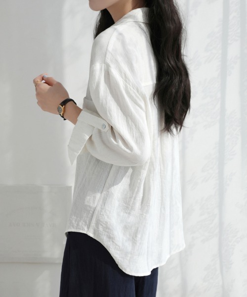 ONEP STAR（ワンピスター）の「スキッパーネック長袖シャツ（シャツ/ブラウス・レディース・ホワイト・MEDIUM/X-LARGE/LARGE）」の3枚目の写真