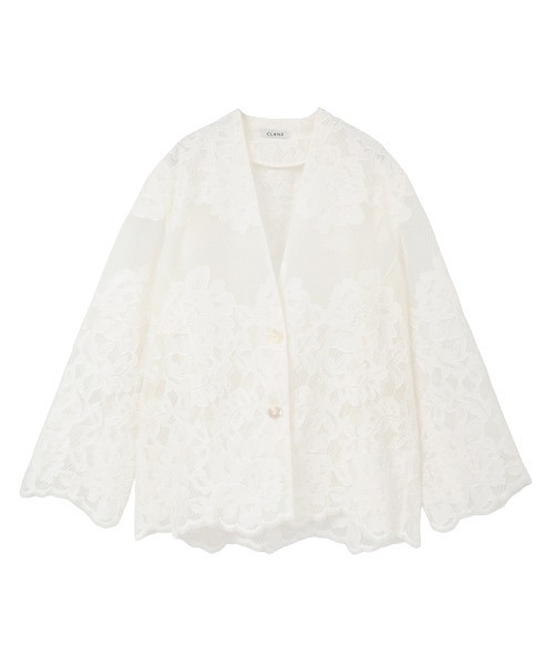 CLANE(クラネ)の「CLANE/クラネ/FLOWER LACE WIDE SHIRT JACKET(ノーカラージャケット・レディース・ブラック/ホワイト/ブラウン・1)」の1枚目の写真