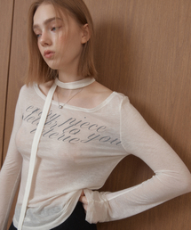 LETTERING OFF-SHOULDER TIE LONG SLEEVE_SHEER WHITE