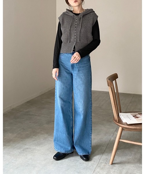 She's Closet（シーズクローゼット）の「アルパカタッチ前ボタンフード付きリブニットベスト（ベスト・レディース・レッド/ブラウン/チャコールグレー/ブラック/アイボリー・FREE）」の15枚目の写真