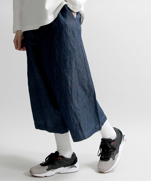 WEGO（ウィゴー）の「WEGO/綿麻デニムガウチョパンツ（デニムパンツ・メンズ・ダークインディゴブルー/インディゴブルー・LARGE/MEDIUM）」の2枚目の写真